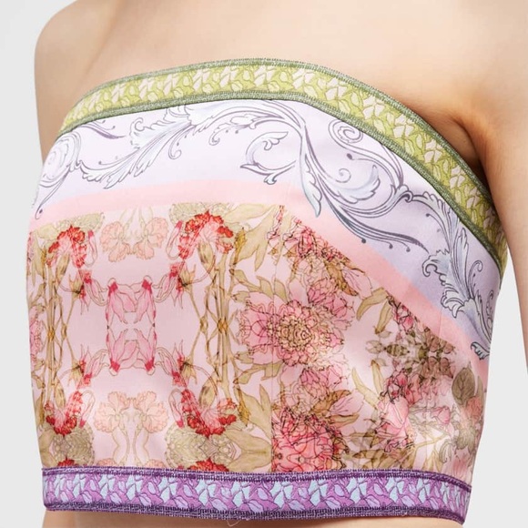 New Alice + Olivia Cerise Smocked Back Floral Bandeau Top Size 10 - Picture 2 of 13